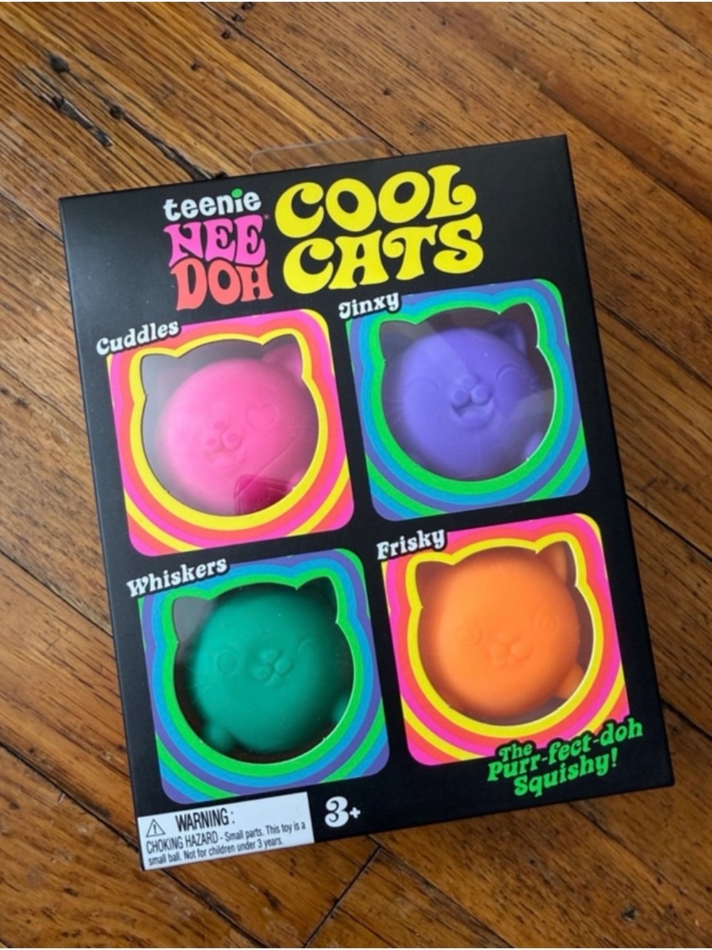 Cool Cats 4-Pack Squishy Toy Set - Pink, Purple, Green, Orange